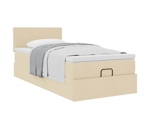 Estructura de cama otomana con colchón tela crema 80x200cm