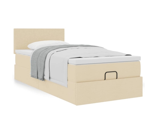 Estructura de cama otomana con colchón tela crema 80x200cm