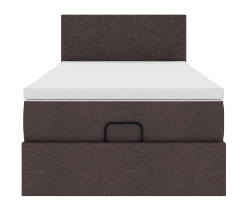 Estructura cama otomana colchón tela marrón oscuro 90x190 cm
