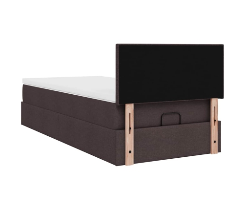 Estructura cama otomana colchón tela marrón oscuro 90x190 cm