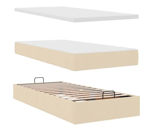 Estructura de cama otomana con colchón tela crema 90x190cm