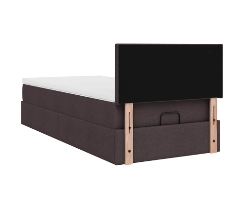 Cama otomana con colchón marrón oscuro 90x200 cm tela