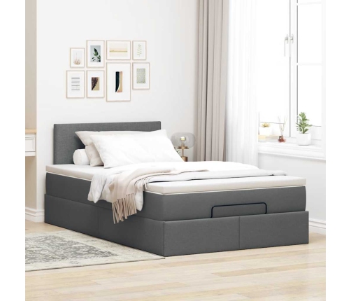 Cama otomana con colchón gris oscuro 120x190 cm tela