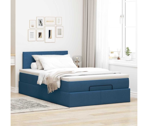 Estructura de cama otomana colchón tela azul 120x190 cm