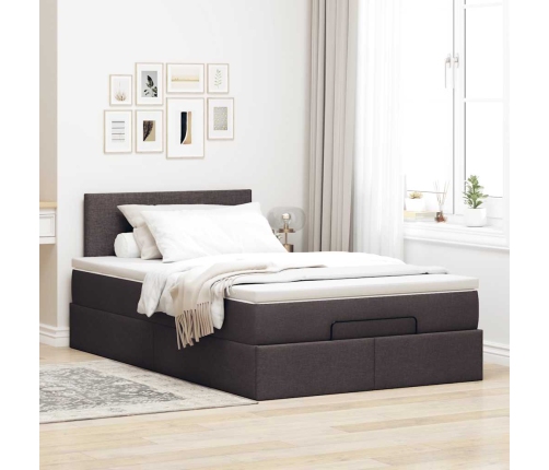 Cama otomana con colchón marrón oscuro 120x200 cm tela