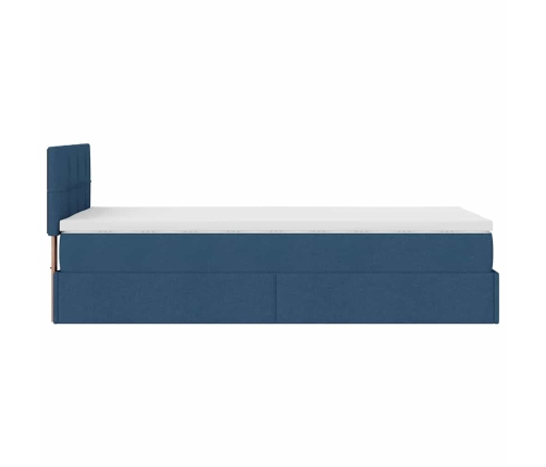 Estructura de cama otomana con colchón tela azul 90x190 cm