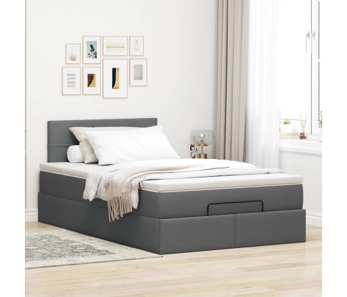 Cama otomana con colchón gris oscuro 120x190 cm tela