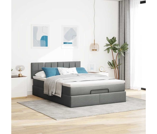 Cama otomana con colchón gris oscuro 140x190 cm tela