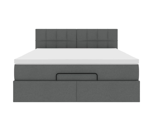 Cama otomana con colchón gris oscuro 140x200 cm tela