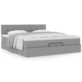 Cama otomana con colchón gris claro 160x200 cm tela