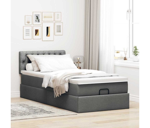 Cama otomana con colchón gris oscuro 90x200 cm tela