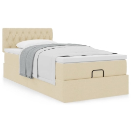 Cama otomana con colchón de tela color crema 100x200 cm