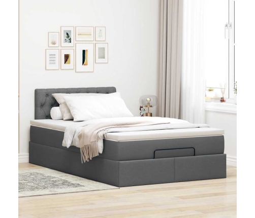 Cama otomana con colchón gris oscuro 120x190 cm tela