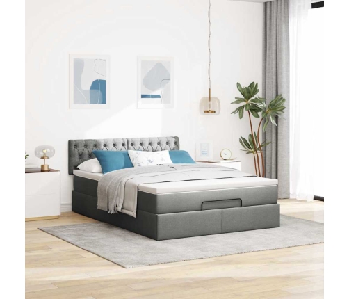 Cama otomana con colchón gris oscuro 140x190 cm tela