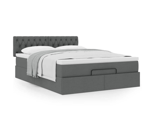 Cama otomana con colchón gris oscuro 140x190 cm tela
