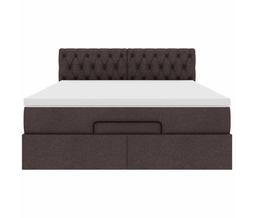 Cama otomana con colchón marrón oscuro 140x190 cm tela