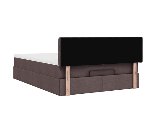Cama otomana con colchón marrón oscuro 140x190 cm tela