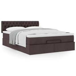 Cama otomana con colchón marrón oscuro 140x190 cm tela