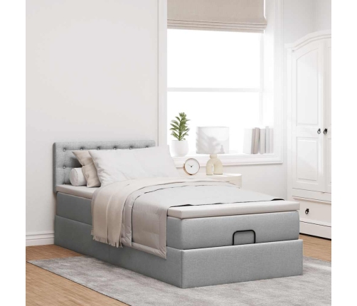 Estructura de cama otomana con colchón tela gris claro 80x200cm