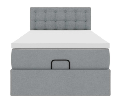 Estructura de cama otomana con colchón tela gris claro 80x200cm