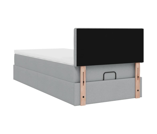 Estructura de cama otomana con colchón tela gris claro 80x200cm