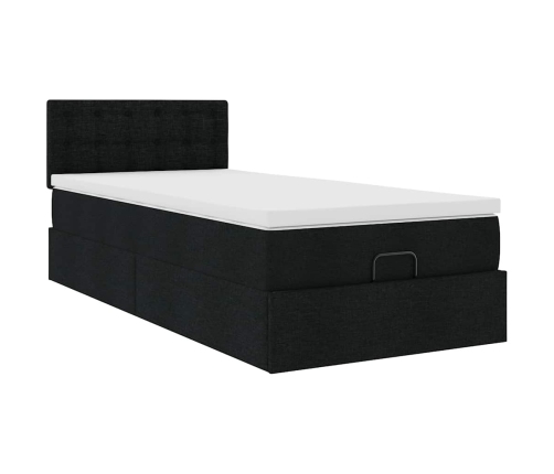 Estructura de cama otomana con colchón tela negra 80x200cm
