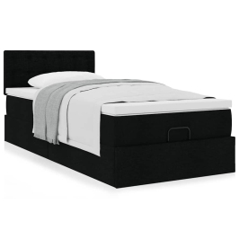 Estructura de cama otomana con colchón tela negra 80x200cm