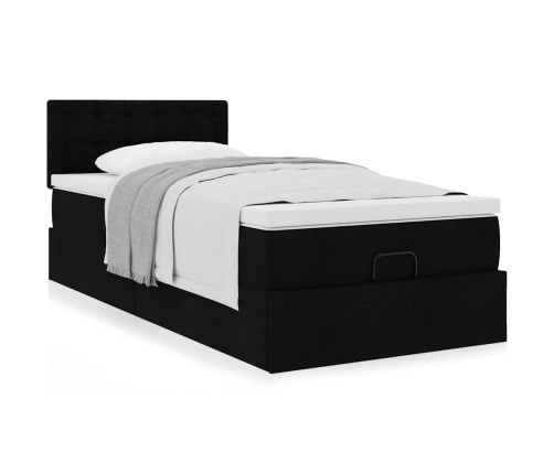 Estructura de cama otomana con colchón tela negra 80x200cm