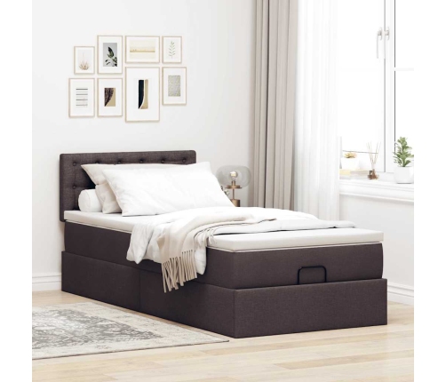 Cama otomana con colchón marrón oscuro 90x200 cm tela