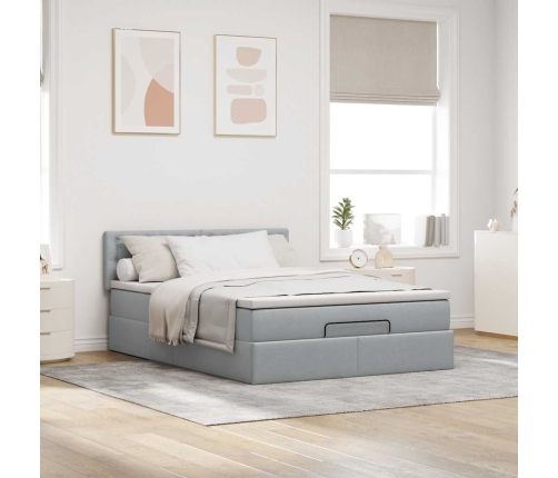 Cama otomana con colchón gris claro 140x190 cm tela