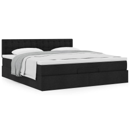 Estructura de cama otomana con colchón tela negra 160x200 cm