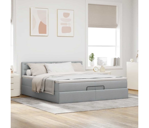 Estructura de cama otomana con colchón gris claro 200x200 cm