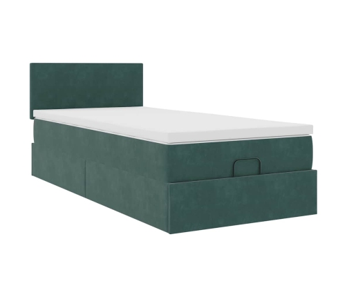 Estructura de cama otomana con colchón terciopelo verde oscuro