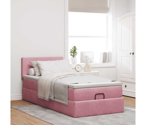 Estructura cama otomana colchón terciopelo rosa 80x200cm