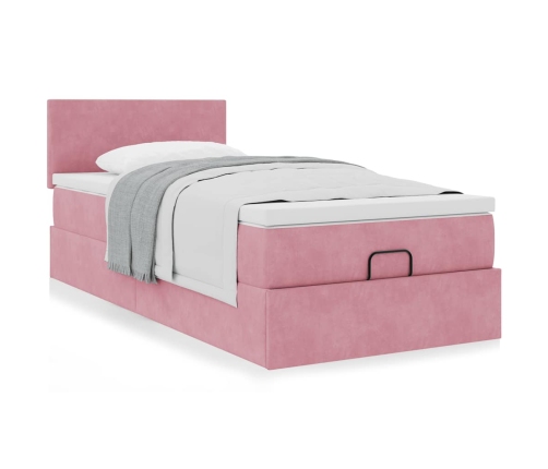 Estructura cama otomana colchón terciopelo rosa 80x200cm