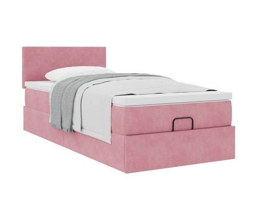 Estructura de cama otomana colchón terciopelo rosa 100x200cm