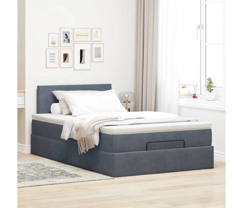 Cama otomana con colchón 120x190 cm terciopelo gris oscuro