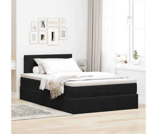 Cama otomana con colchón 120x190 cm terciopelo negro