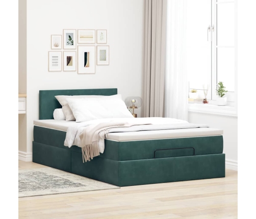 Cama otomana con colchón 120x190 cm terciopelo verde oscuro