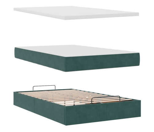 Cama otomana con colchón 120x190 cm terciopelo verde oscuro