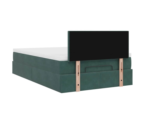 Cama otomana con colchón 120x190 cm terciopelo verde oscuro