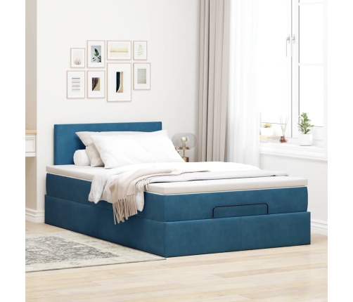 Cama otomana con colchón 120x190 cm terciopelo azul oscuro