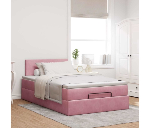 Estructura de cama otomana colchón terciopelo rosa 120x200cm