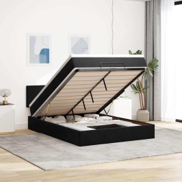 Estructura de cama otomana con colchón terciopelo negro