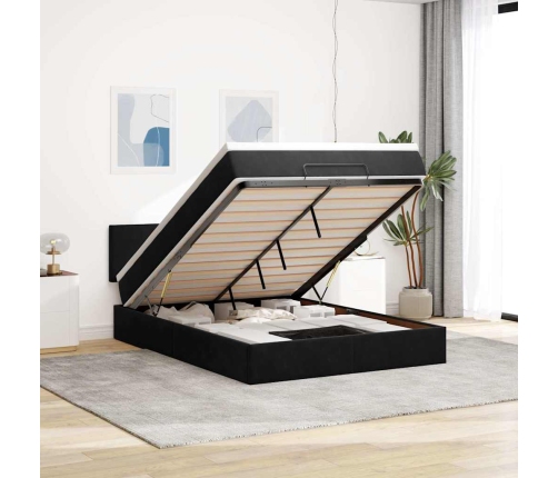 Estructura de cama otomana con colchón terciopelo negro