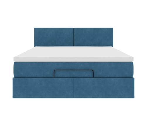 Estructura de cama otomana con colchón terciopelo azul oscuro