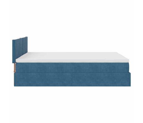 Estructura de cama otomana con colchón terciopelo azul oscuro