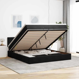 Estructura cama otomana con colchón terciopelo negra 200x200 cm