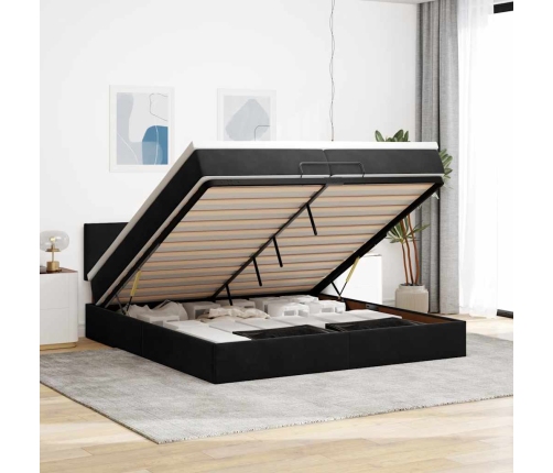 Estructura cama otomana con colchón terciopelo negra 200x200 cm