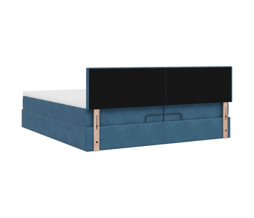 Estructura de cama otomana con colchón azul oscuro 200x200 cm